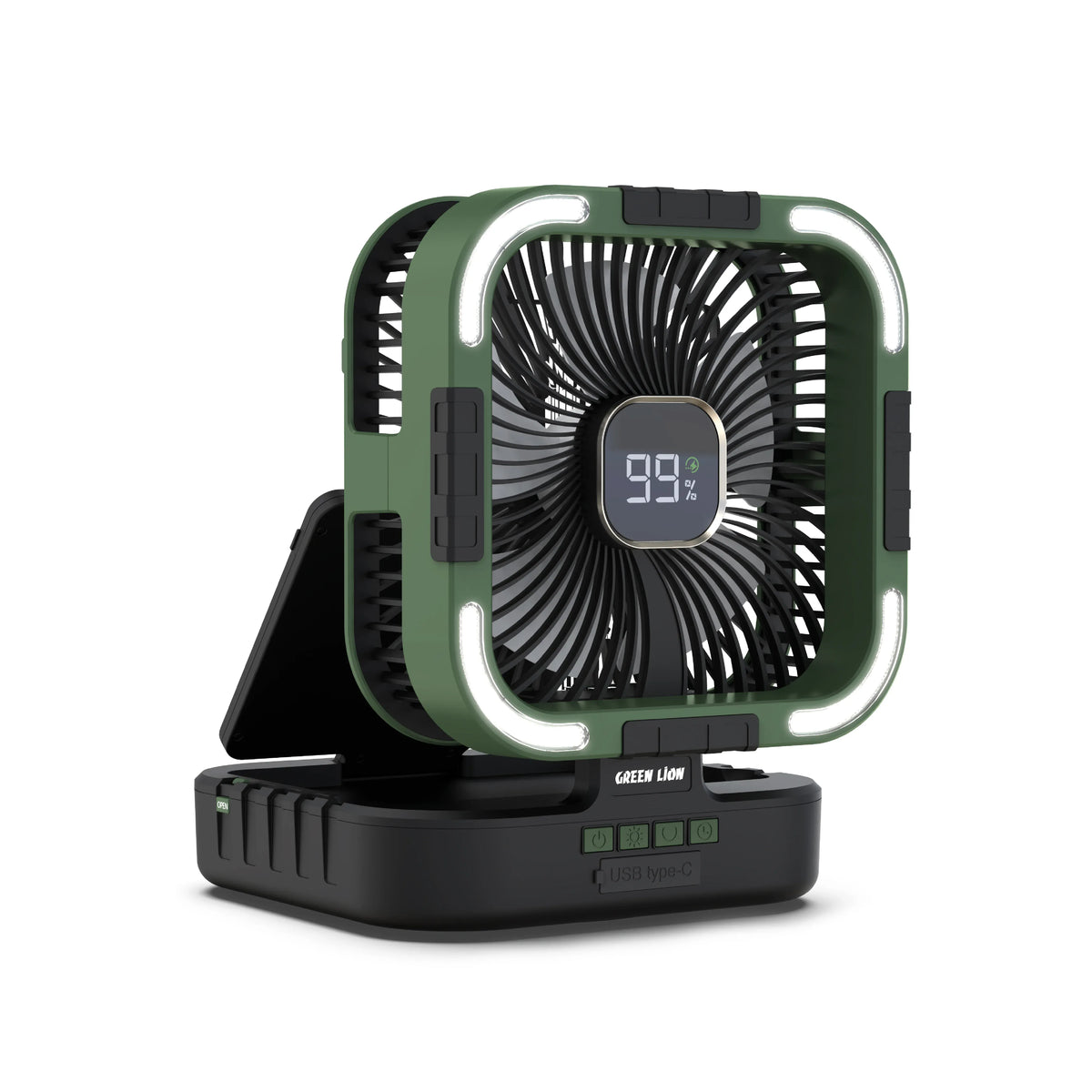 Green Lion 3 in 1 Solar Fan- Fan|Light|Power Bank - Black – image 2