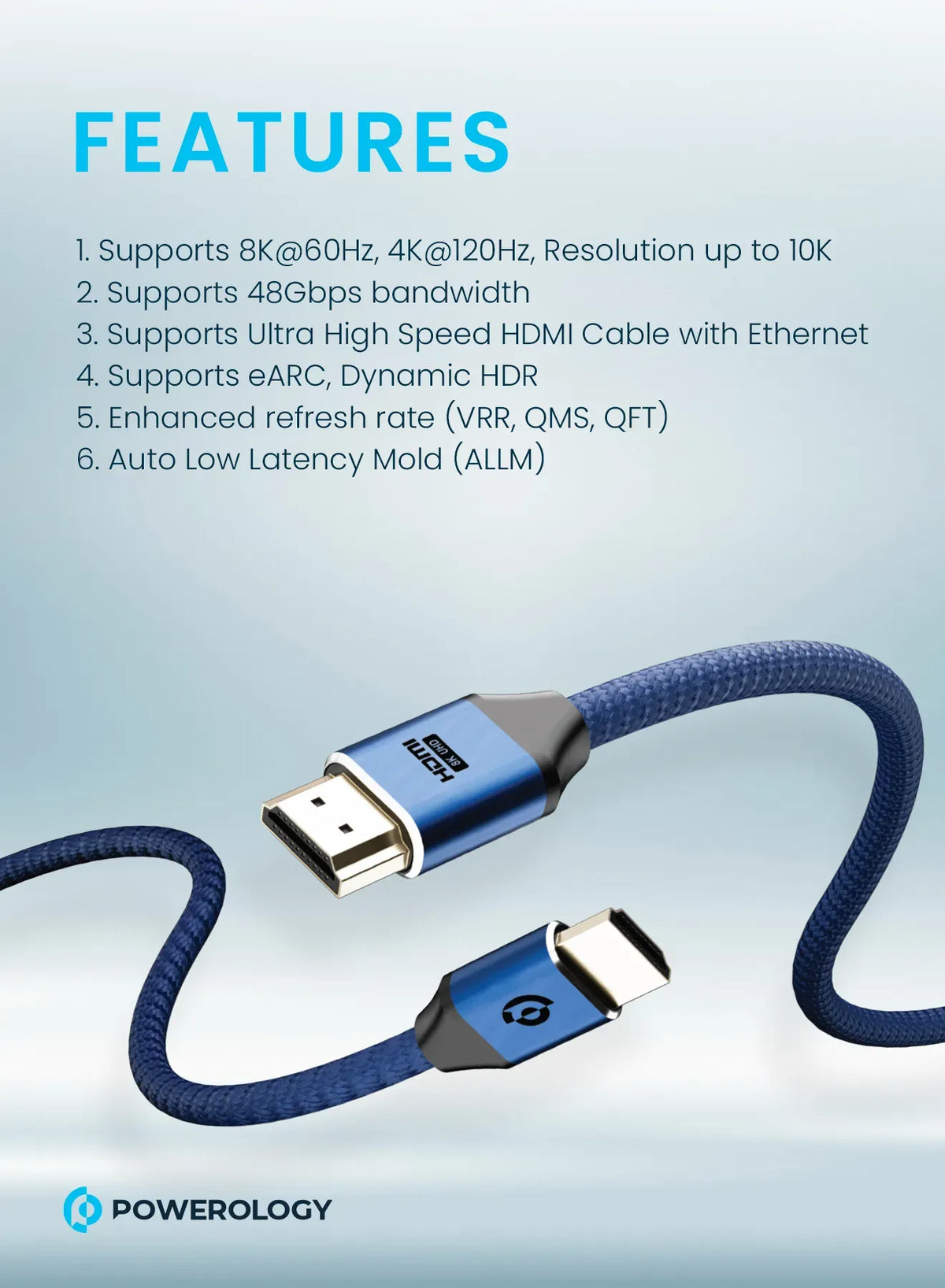 Powerology 8 KHDMI Braided Cable 2 M - DarkBlue – image 3