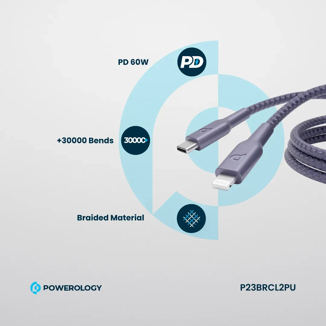 Powerology Braided USB-C To Lightning Data&Fast Charge Cable - Purple – image 7