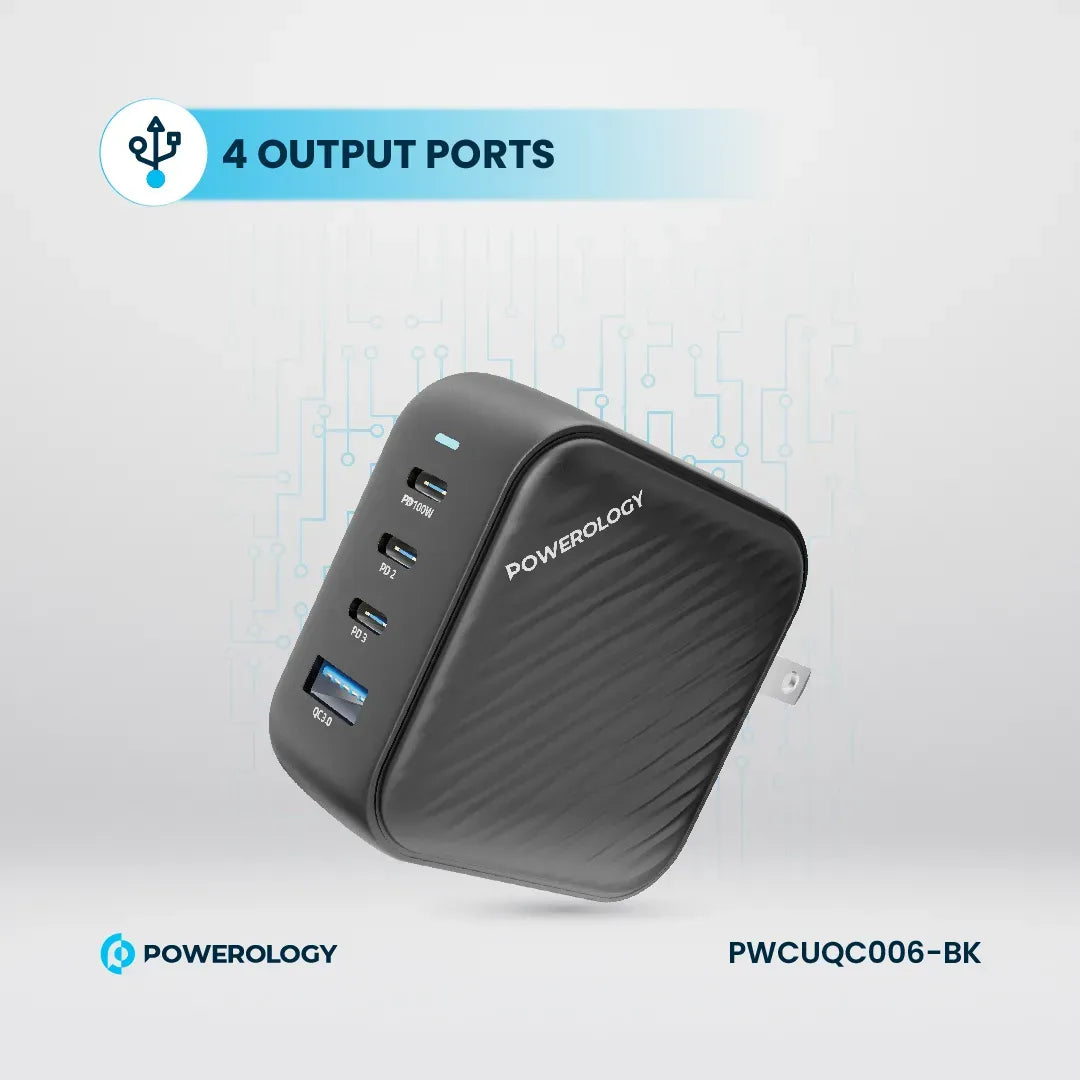 Powerology 100 W Triple PDGa N Charger +1 QC 3.0 World Travel Kit - Black – image 3
