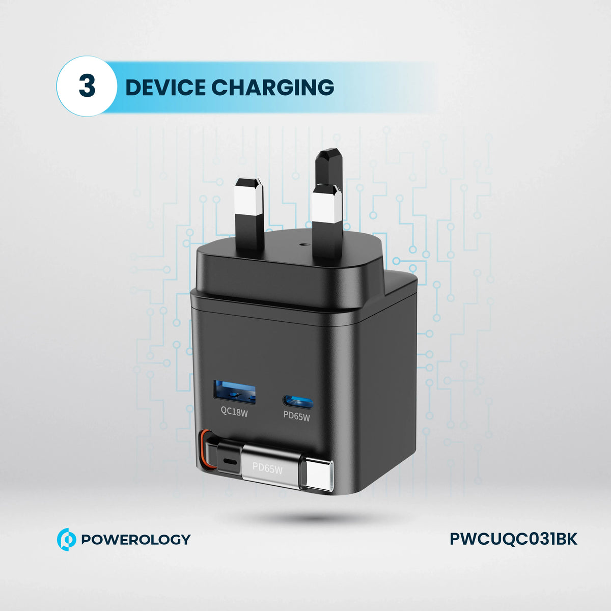 Powerology Dual Port |Retractable Ga NCharger - Balck – image 12