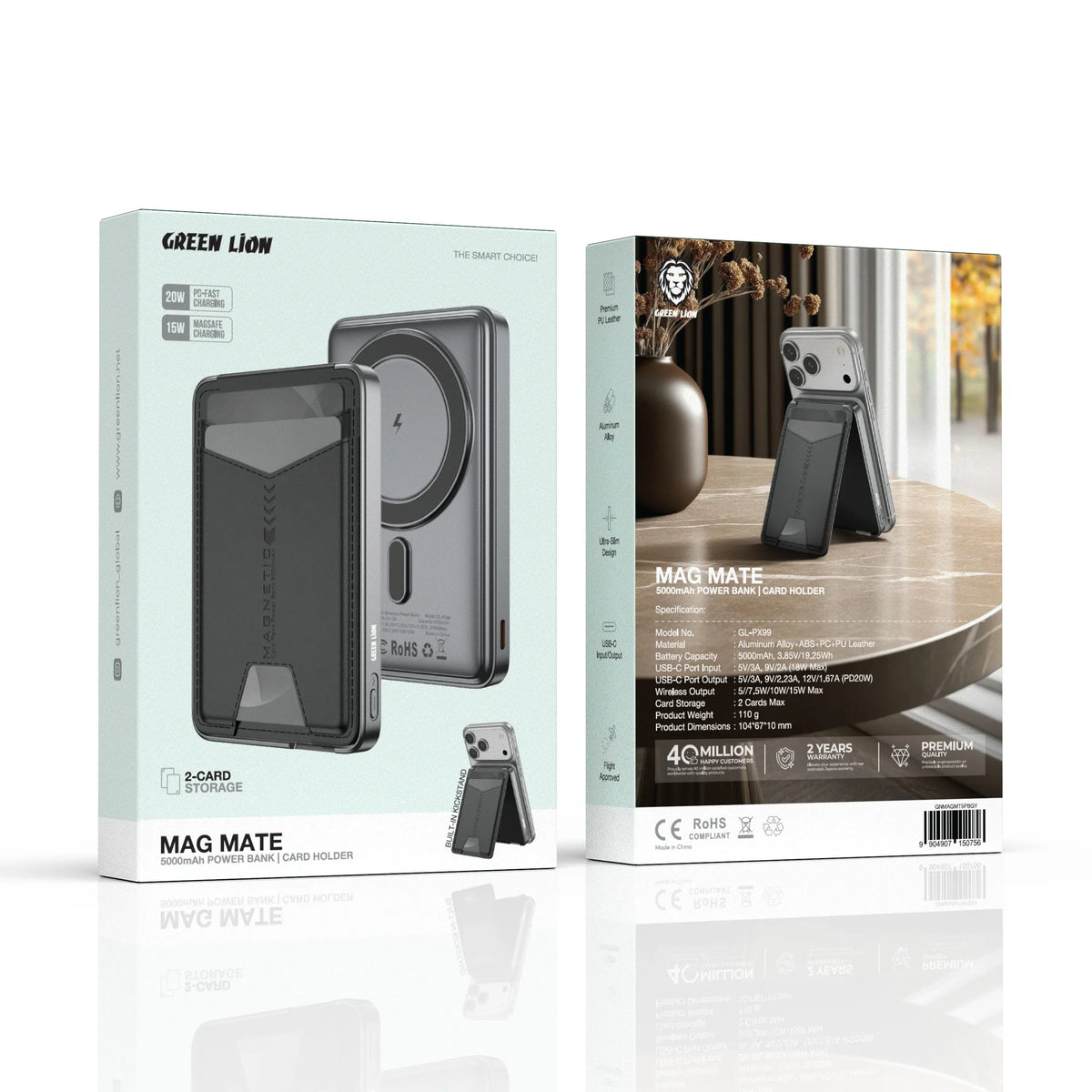 Green Lion Mag Mate 5000 m Ah Power Bankwith Card Holder - Grey – image 3