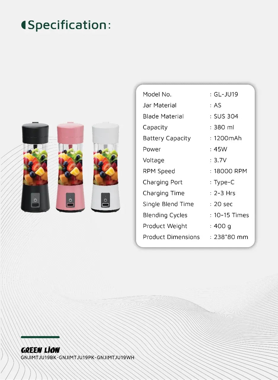 Green Lion Juice Mate Portable Juicer 380 ml - Black – image 8