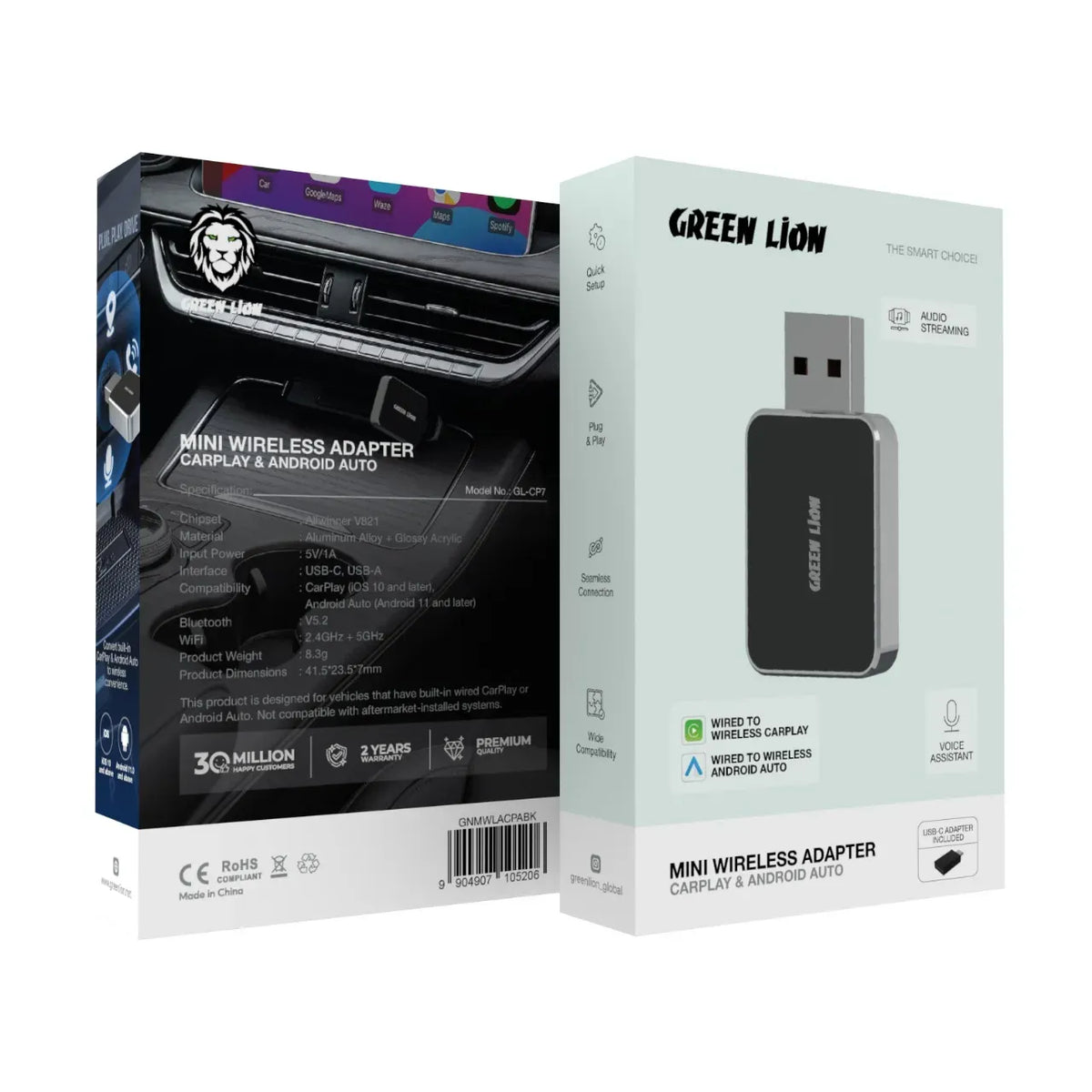 Green Lion Mini Wireless Adapter Carplay Android Auto Black – image 3