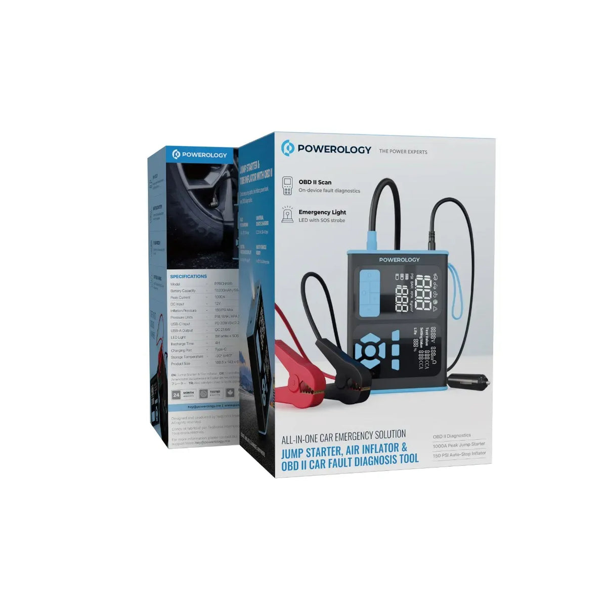 Powerology Jump Starter Air Inflator Obd Ii Car Fault Diagnosis Tool Black Blue – image 6