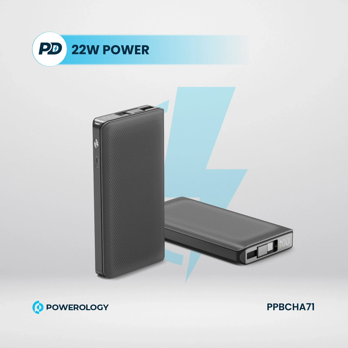 Powerology 10000mAh Retractable Cable Power Bank Black – image 13
