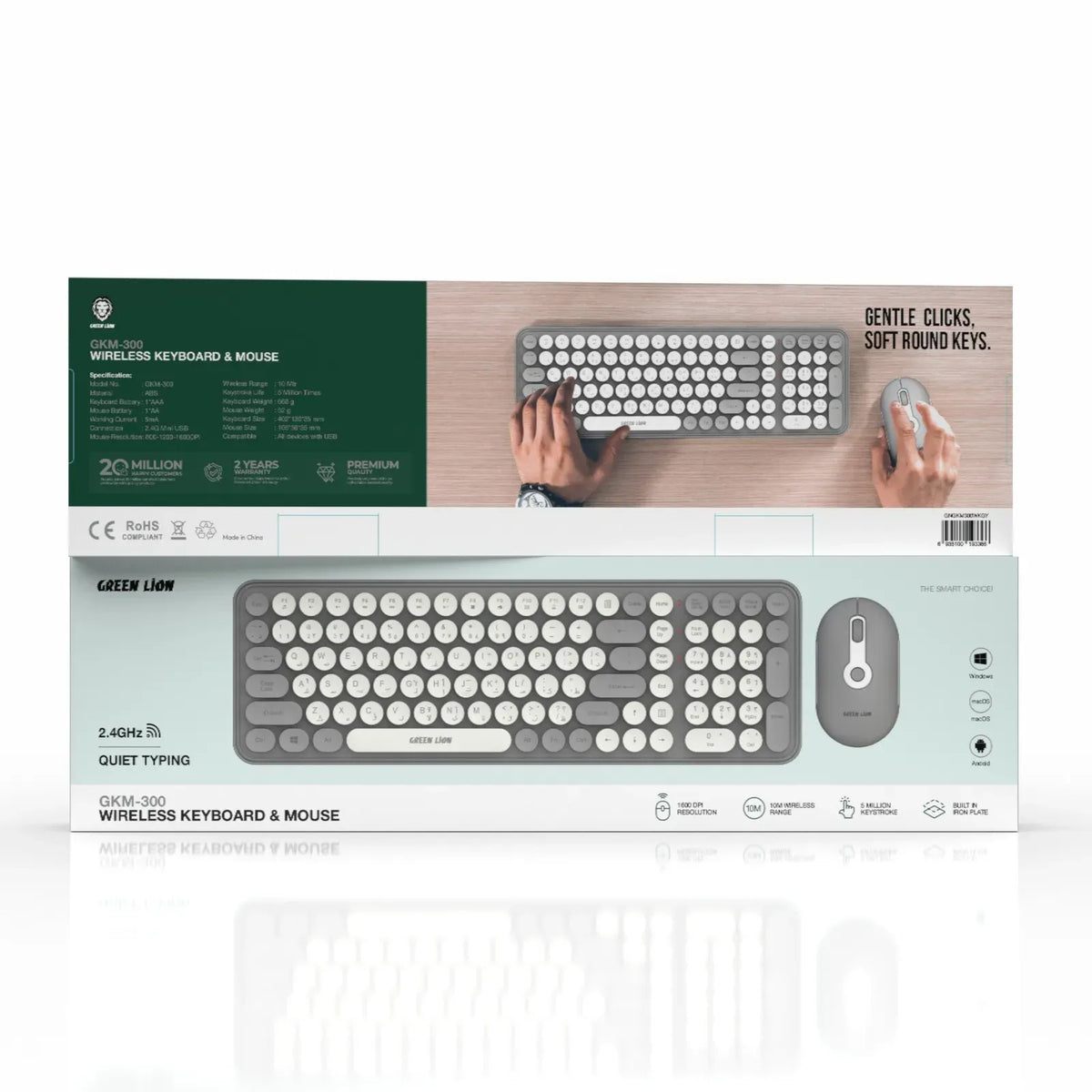 Green Lion Gkm 300 Wireless Keyboard Mouse Grey – image 3