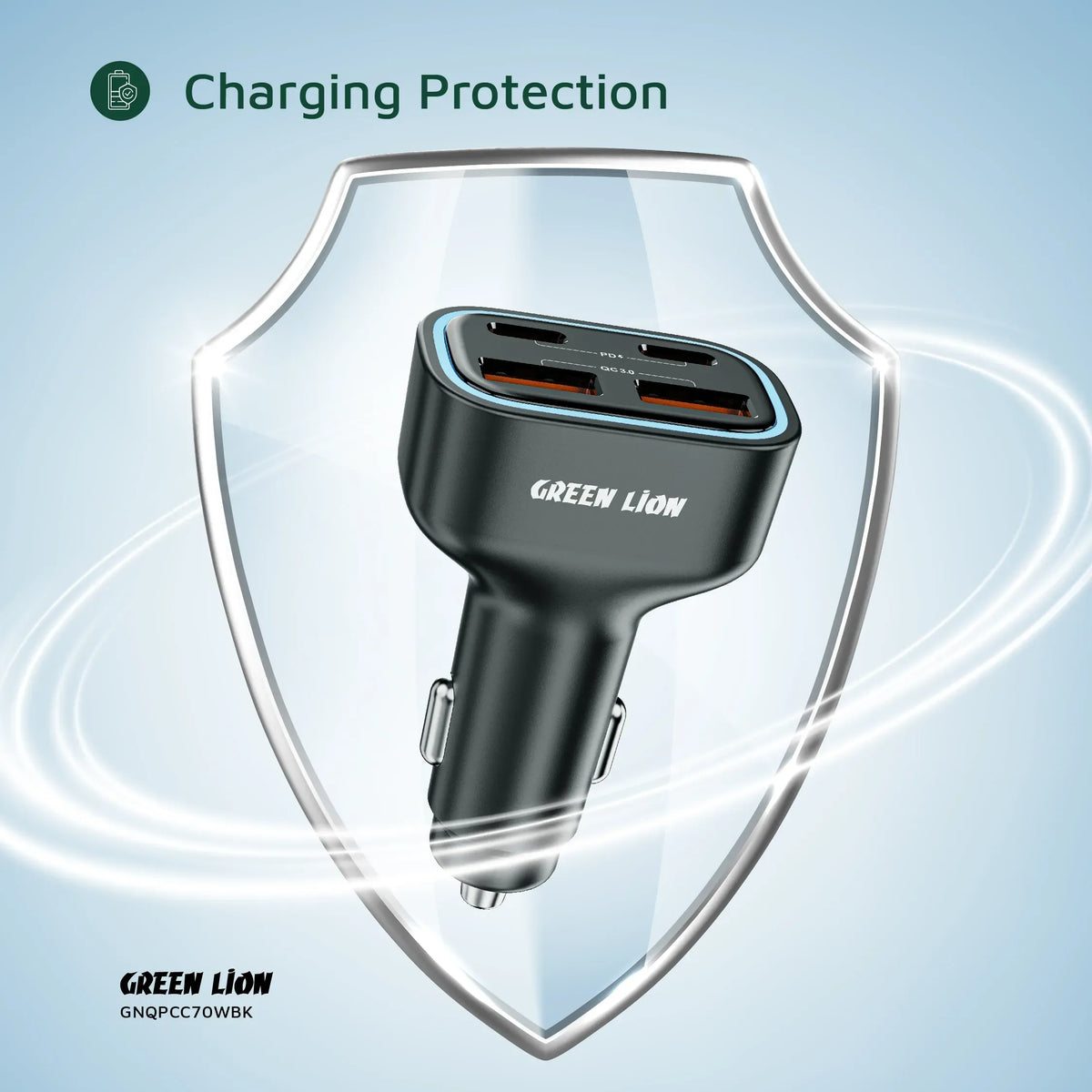 Green Lion Quad Port 70w Car Charger Black – image 4