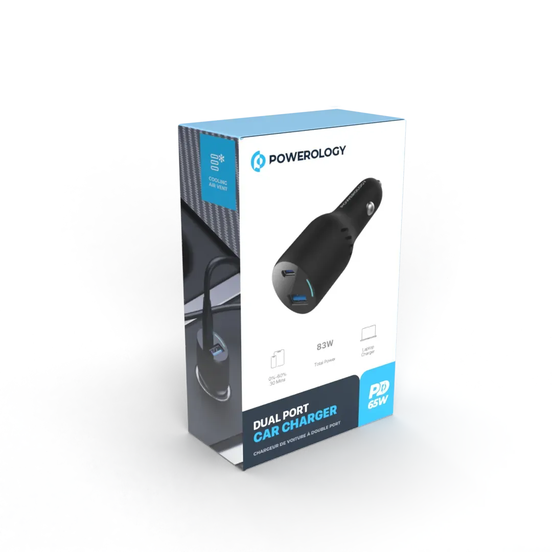 Powerology 65w PD Qc3 0 LED Dual Ports Car Charger Black – image 8
