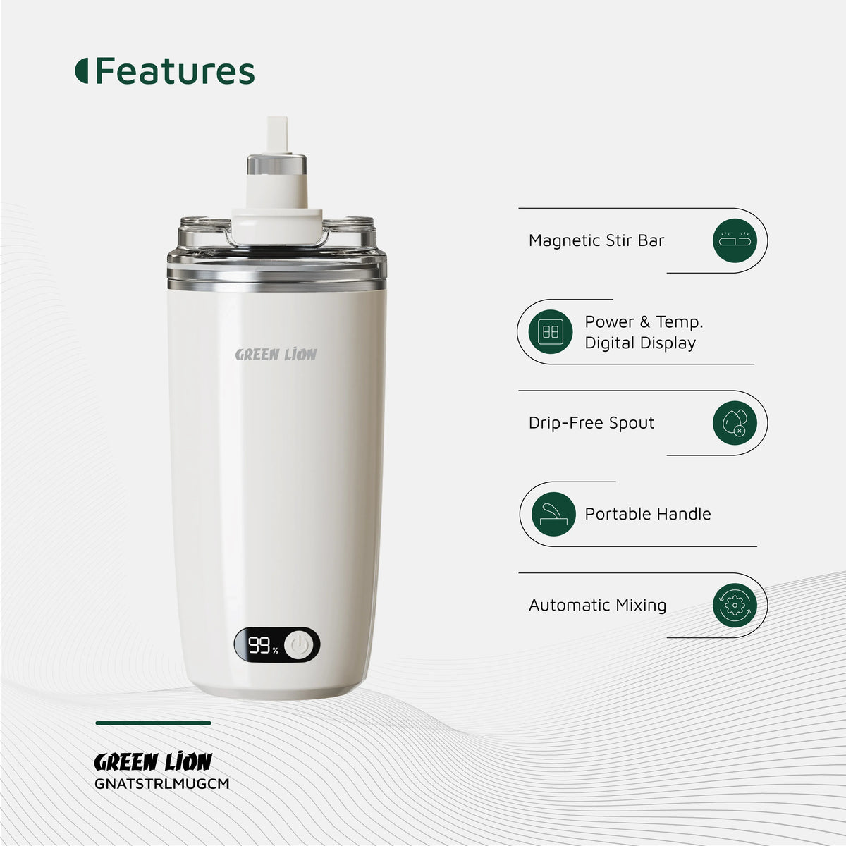 Green Lion Auto Stirring Mug 350ml Cream – image 13