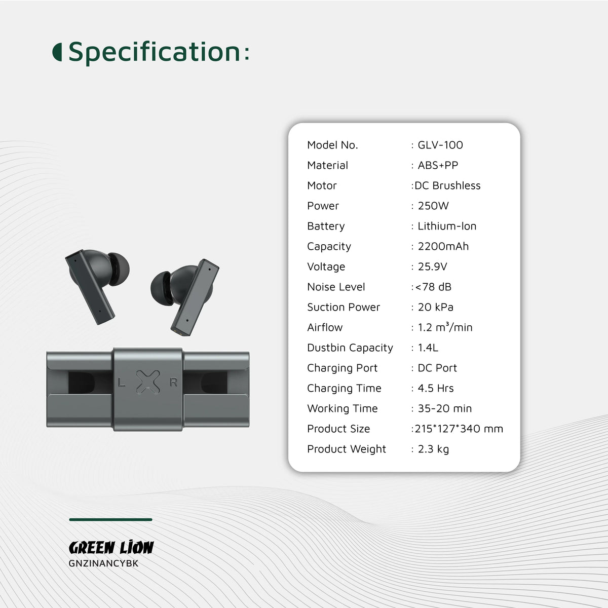 Green Lion Zinc Y Metal Earbuds Tws with Anc Black – image 9