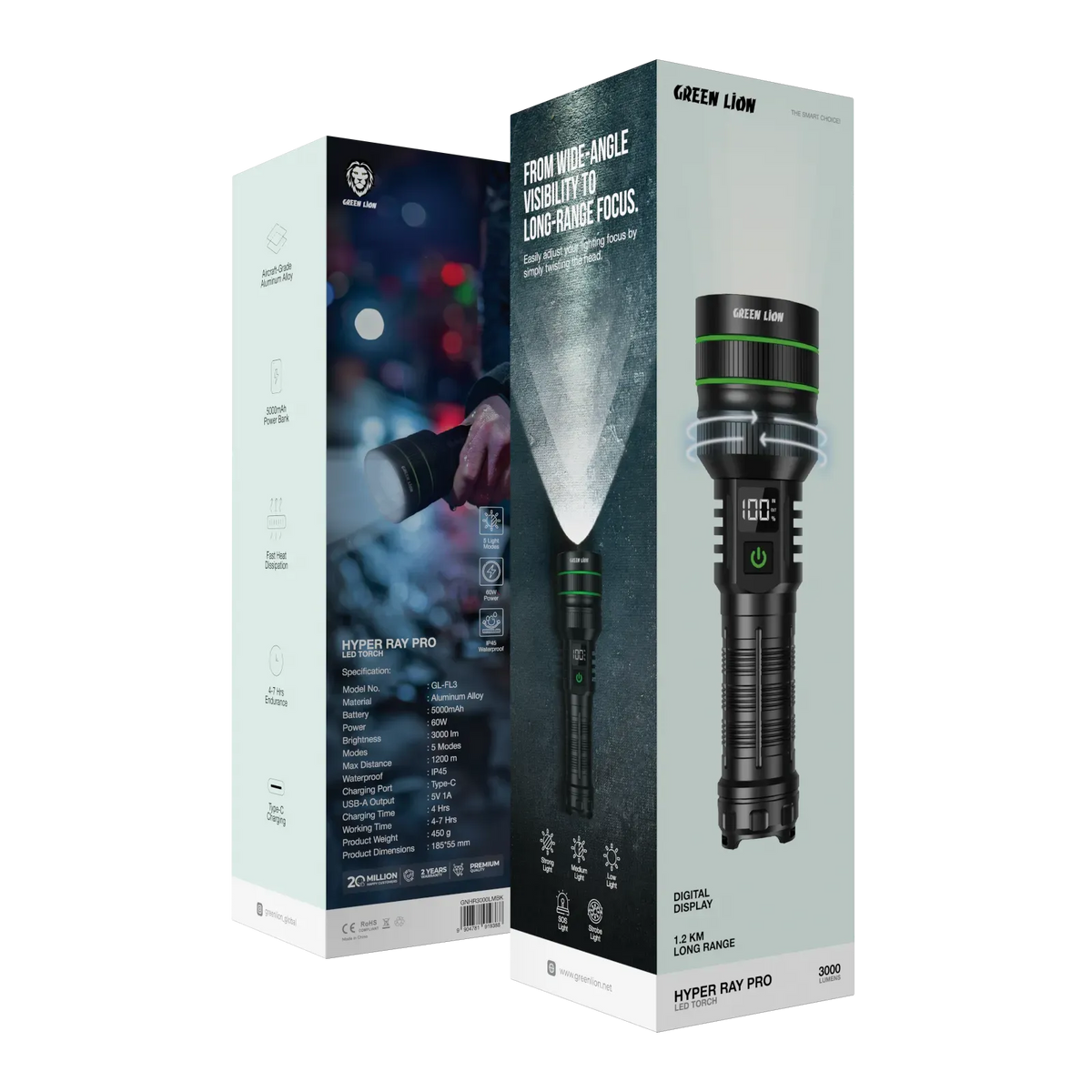Green Lion Hyper Ray Pro LED Torch Black – image 7