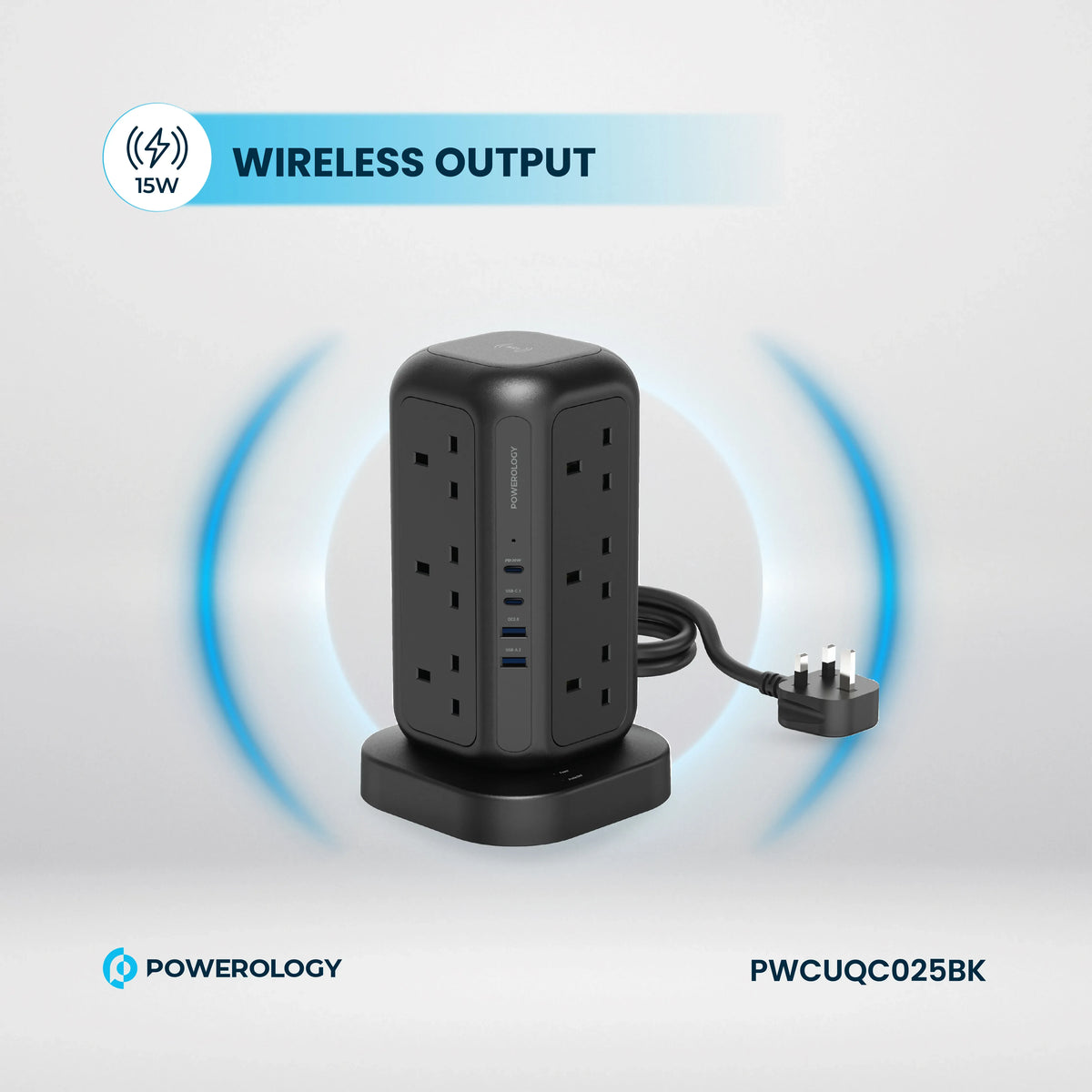 Powerology 12 AC Sockets Gan Tower Hub Black – image 14