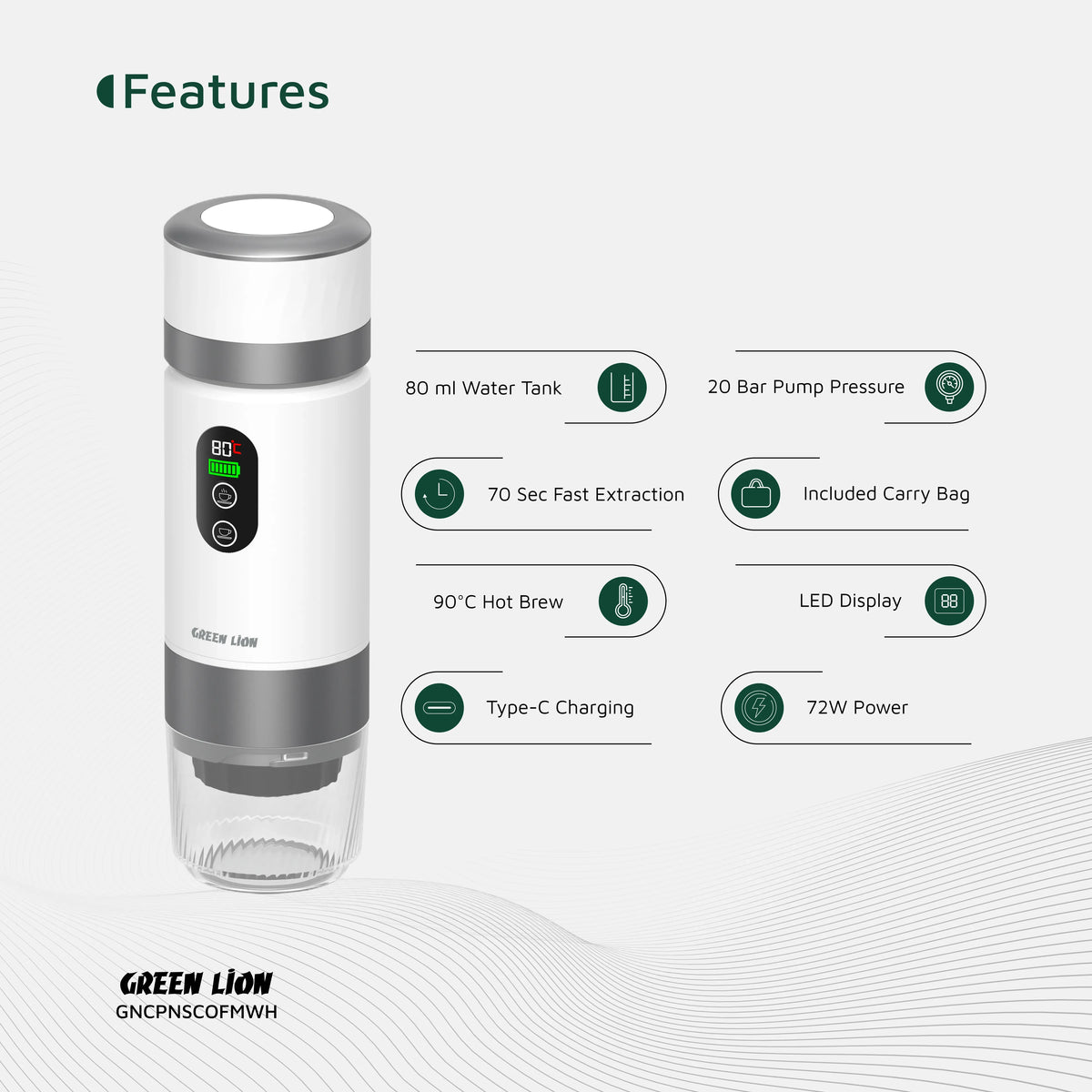 Green Lion Campinas Portable Coffee Maker 80 m L - White – image 7
