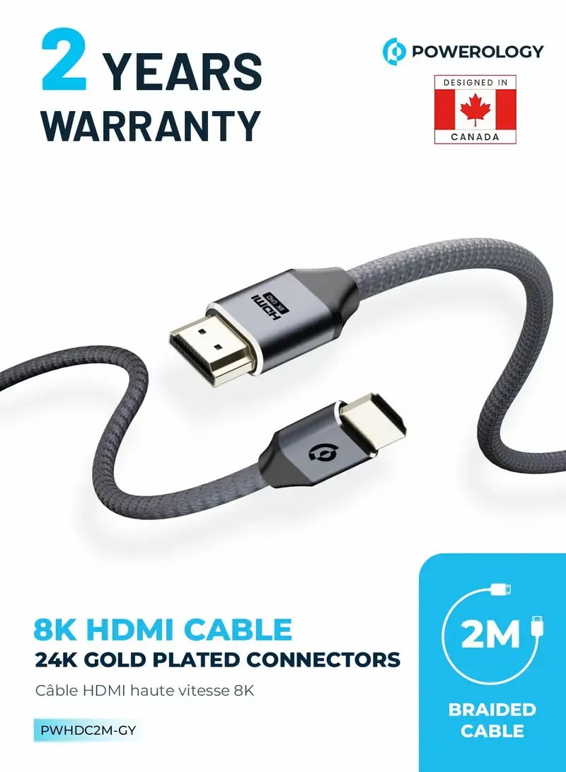 Powerology 8 KHDMI Braided Cable 2 M - Gray – image 3