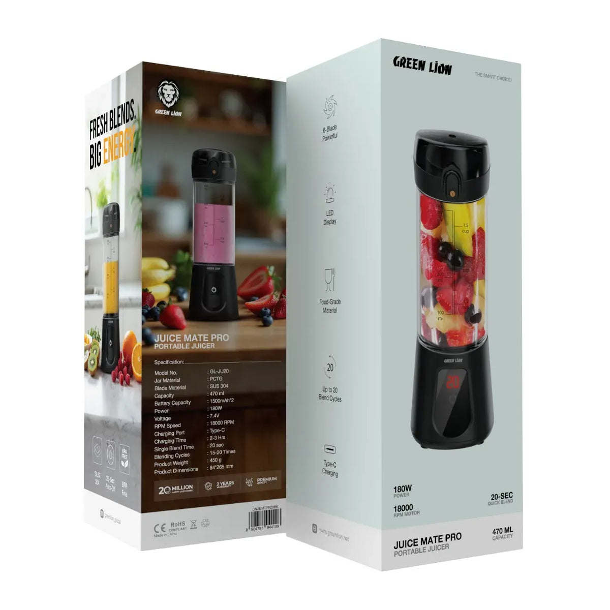 Green Lion Juice Mate Pro Portable Juicer 470 m L - Black – image 3