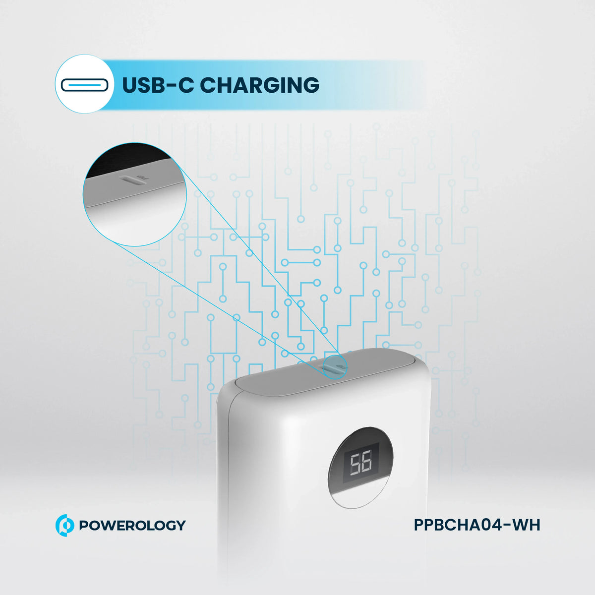 Powerology 10000 m Ah Ultra-Compact Power Bank 20 W PD&QC 3.0 USB-A and USB-C - White – image 9