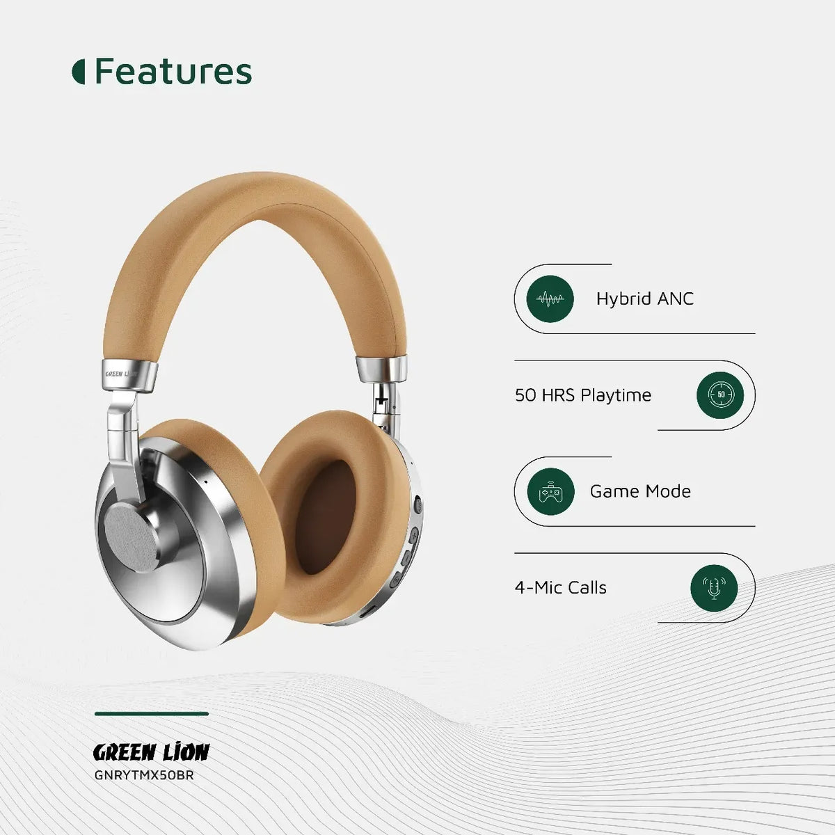 Green Lion Rhythm X 50 ANC Wireless Headphone - Brown – image 11