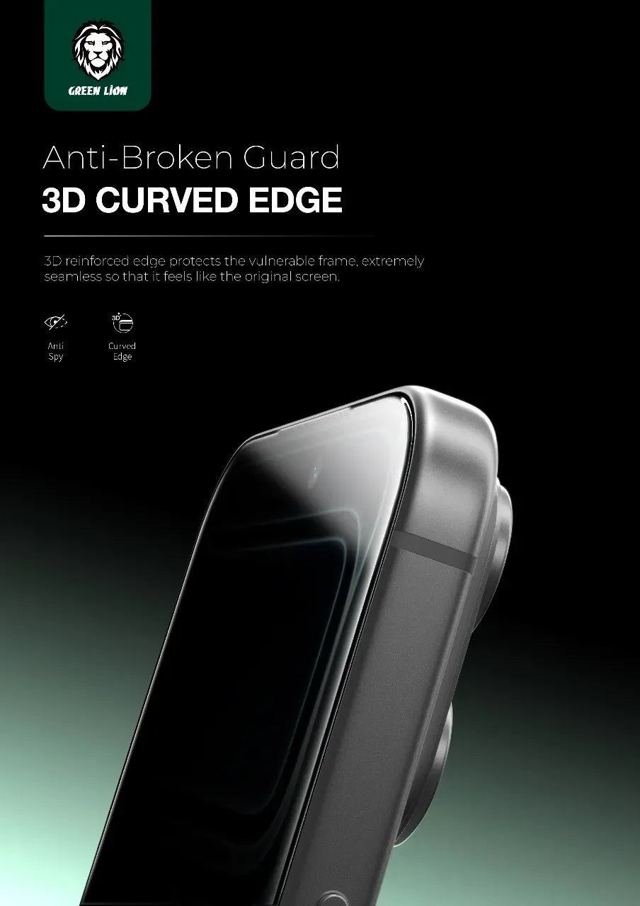 Green Lion Sir Louis 3d Curved Privacy Glass for Iphone 17 Pro Black Edge Privacy – image 3