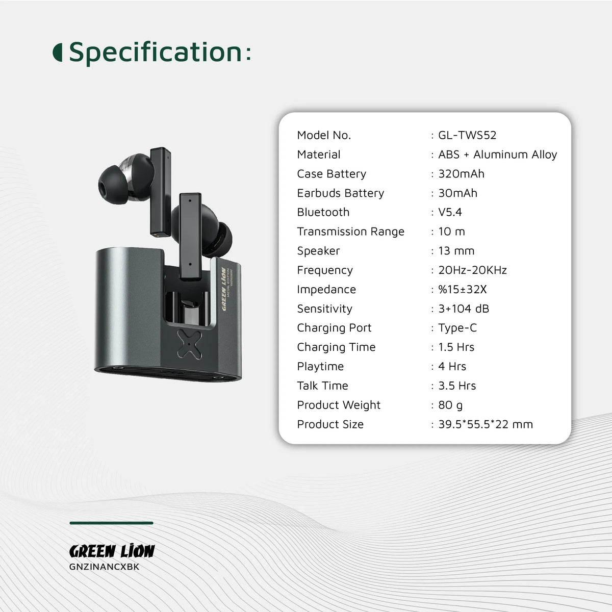 Green Lion Zinc X Metal Earbuds Tws with Anc Black – image 7