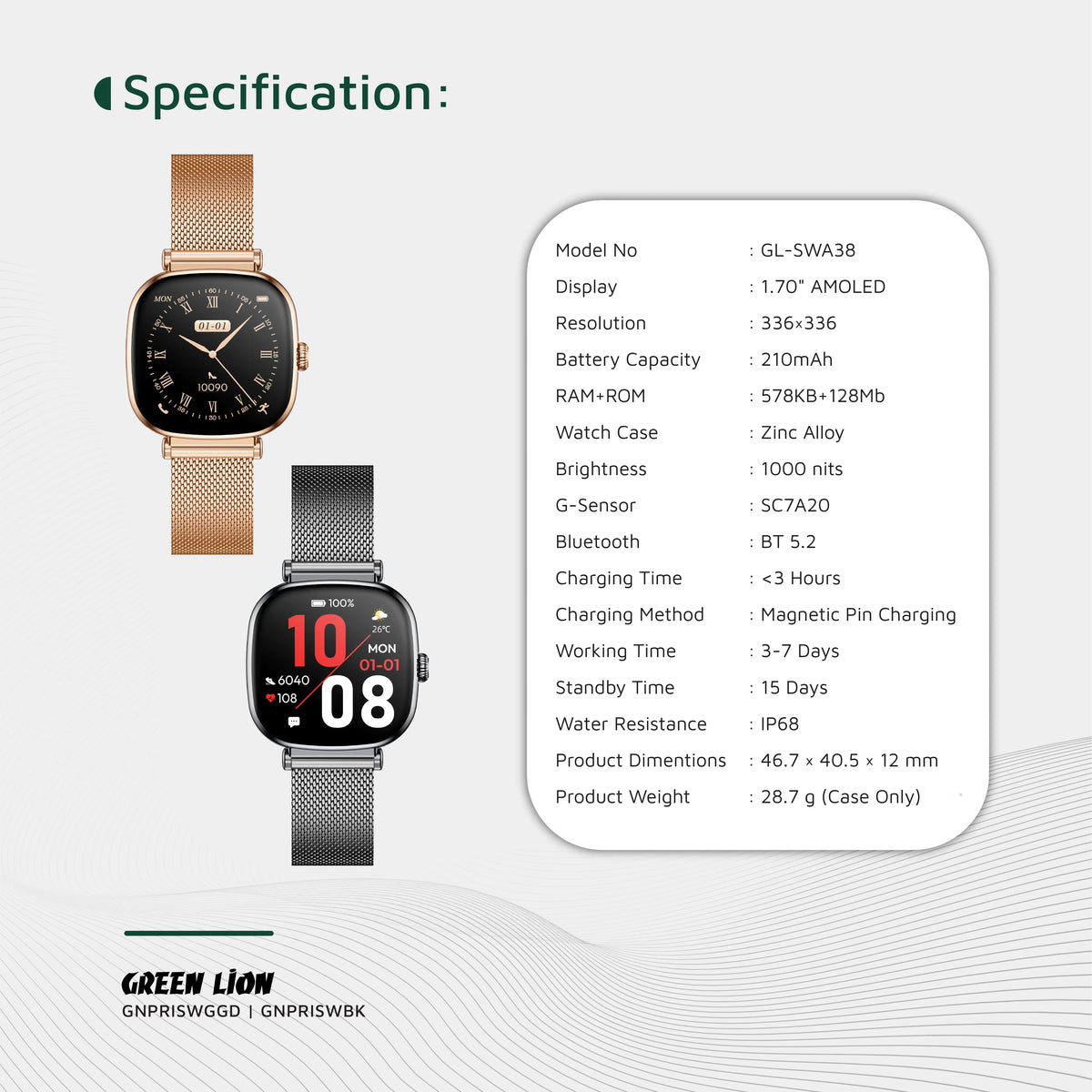 Green Lion Princess Smart Watch - GlossyGold – image 7