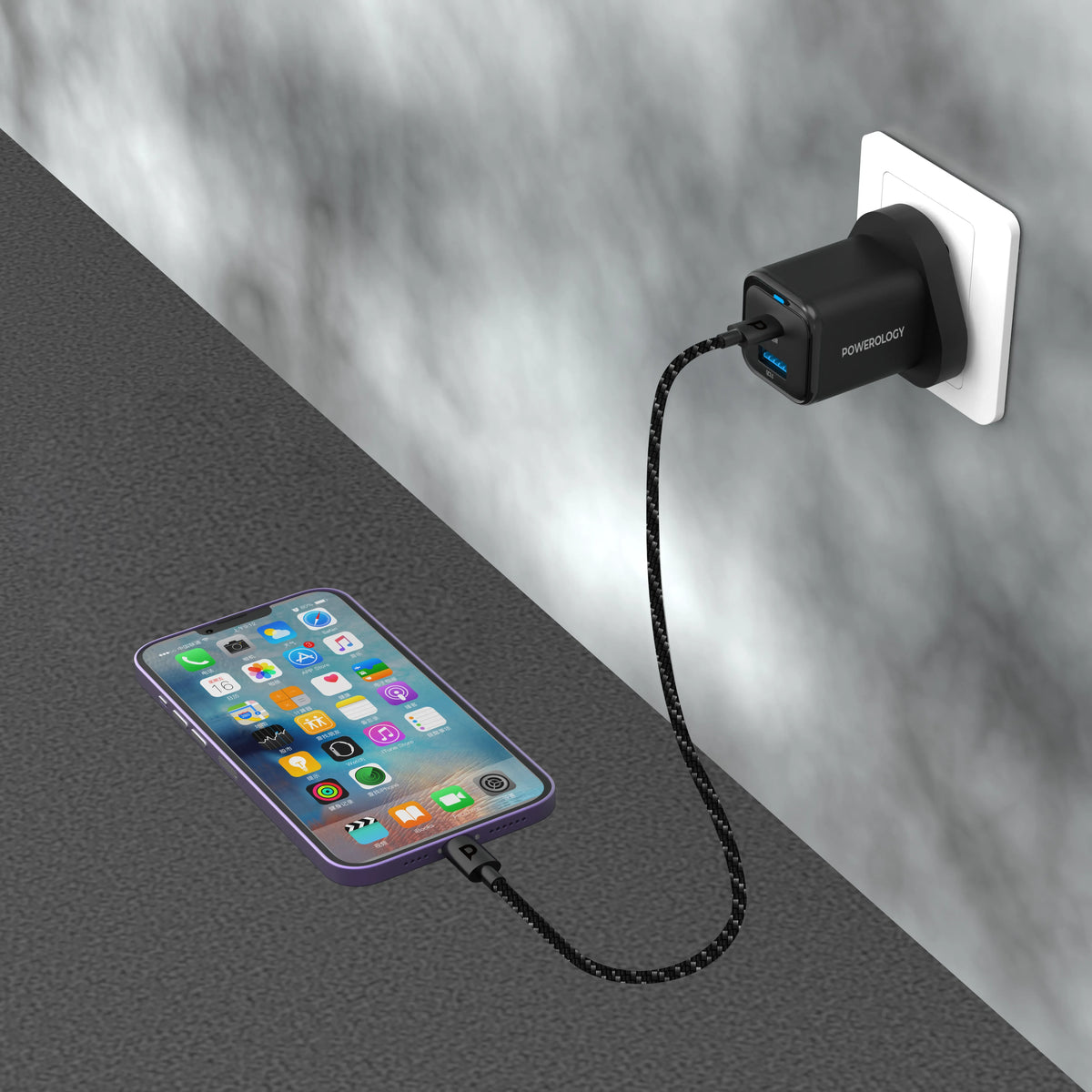 Powerology 35w PD QC 1xusb C 35w and 1xusb A 18w Gan Charger Uk with USB C Cable Black – image 14