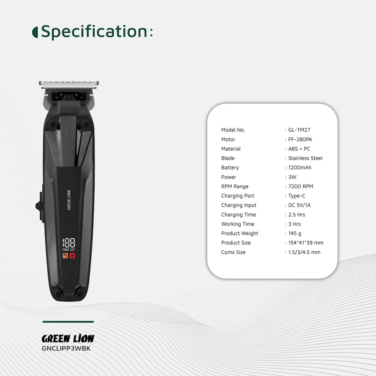 Green Lion Clip Master Professional Hair Clipper Black – image 4