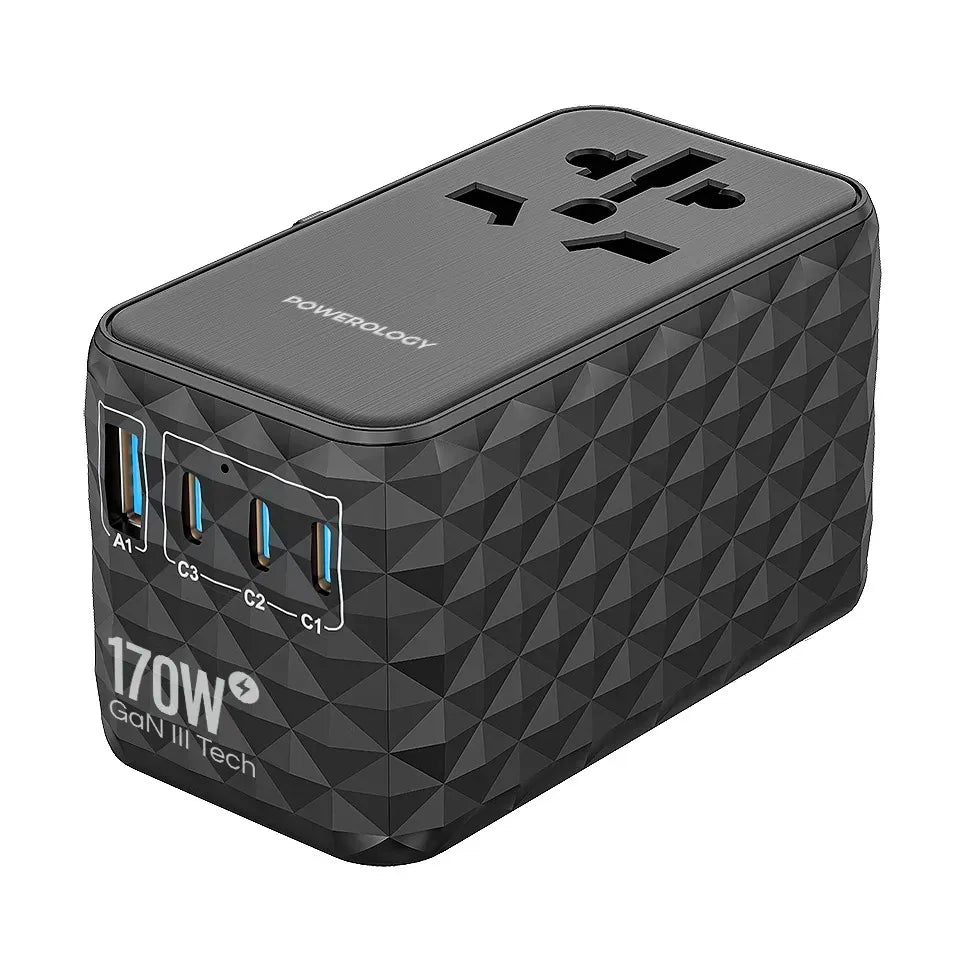 Powerology Gan 170w Universal Charger with 4 Ports Fast Charging AC Black – image 7