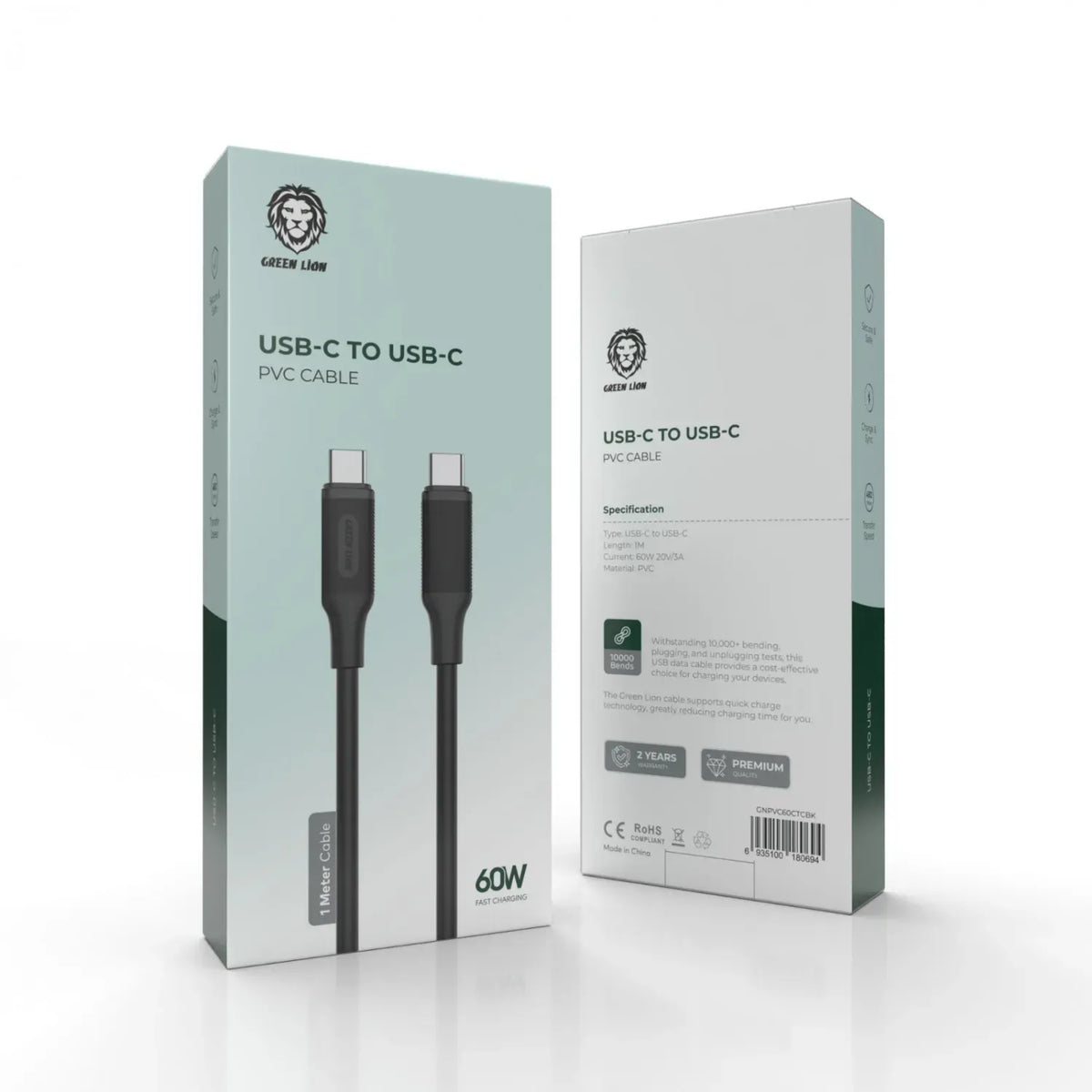 Green Lion Type-C To Type-C PVCCable(1 m) - Black