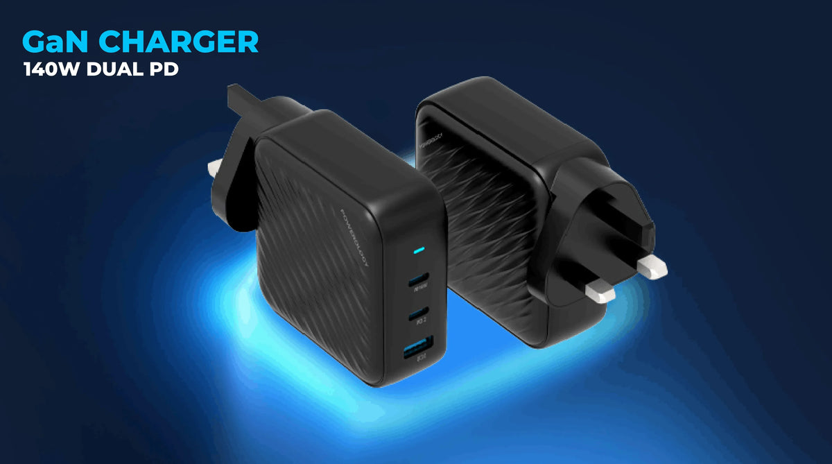 Powerology 140w PD QC 2xusb C and 1xusb A Gan Charger Uk Black – image 11