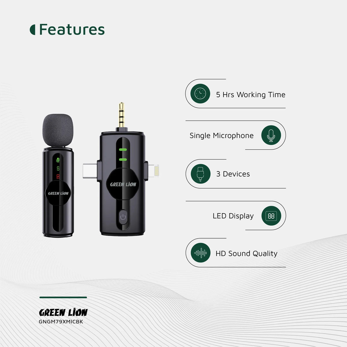Green Lion 3 in 1 Noise Cancellation Microphone Black – image 8