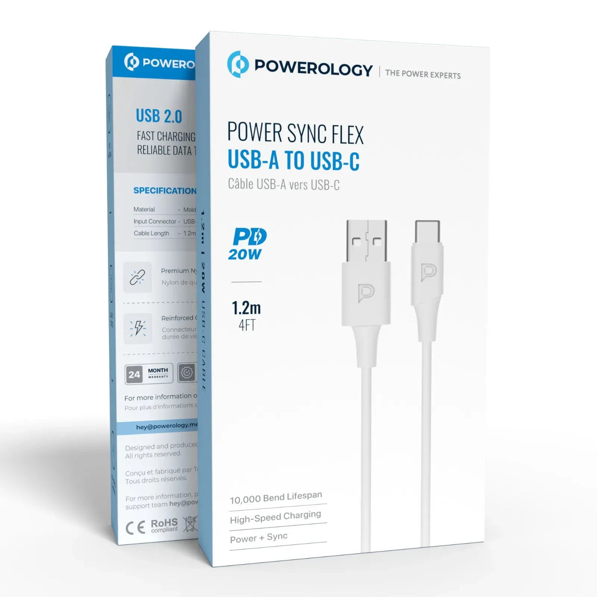 Powerology Power Sync Flex USB-A TOUSB-C 1.2 MCable PD 20 W - White – image 4