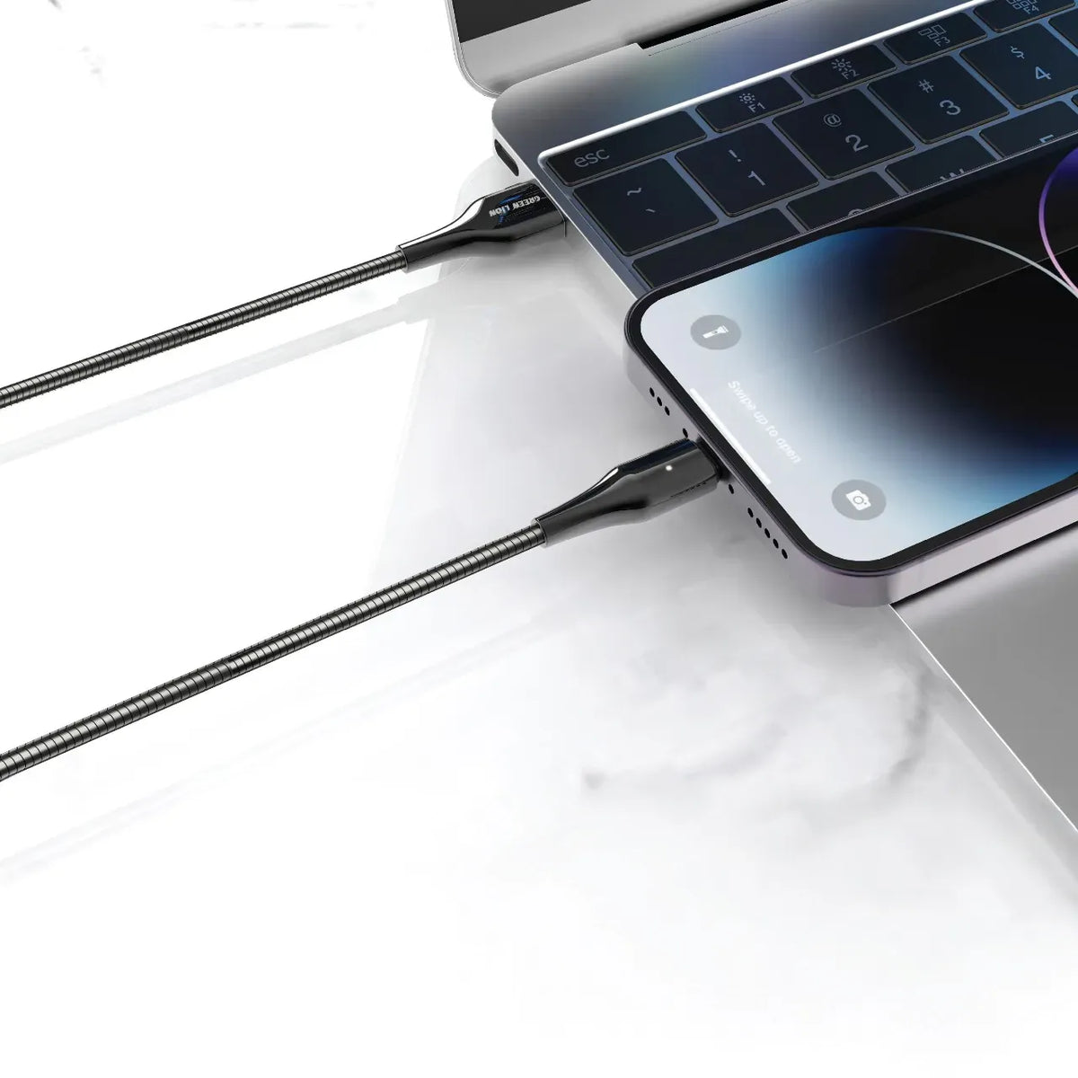 Green Lion USB A to Lightning Metal Spring Hose Cable Silver – image 3