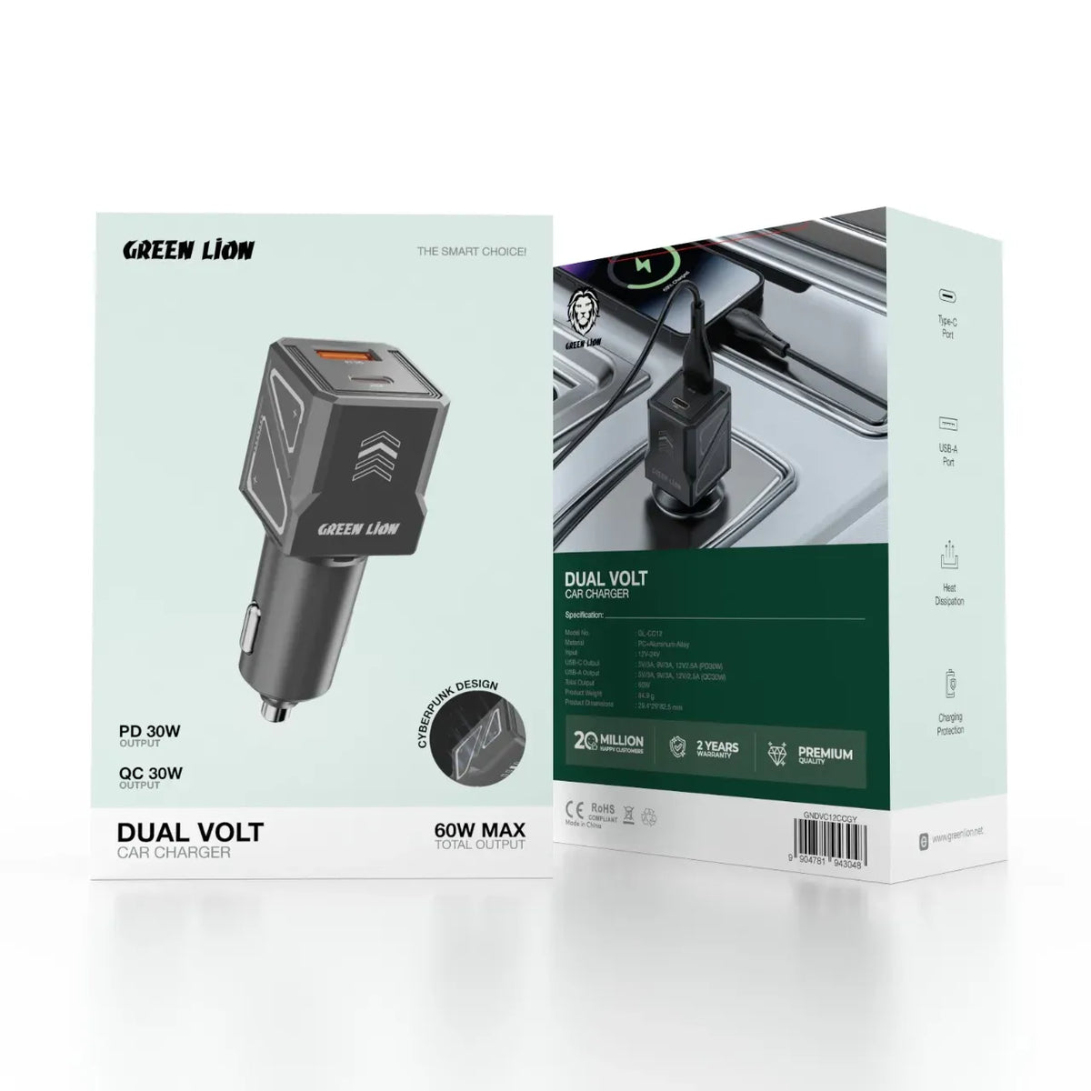 Green Lion Dual Volt Car Charger PD+QC 60 W - Gray – image 4