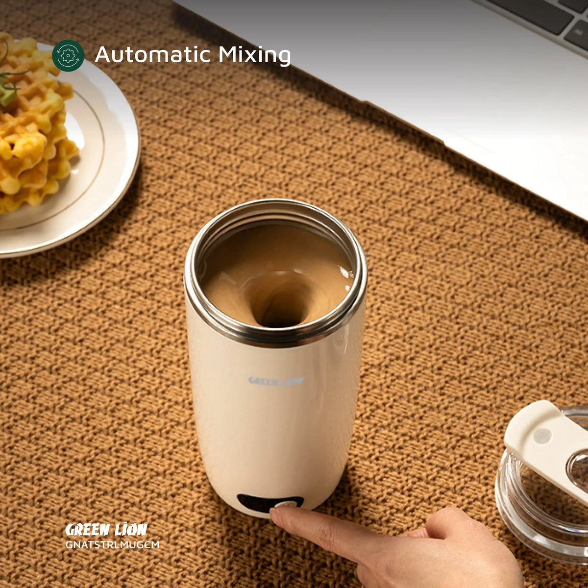 Green Lion Auto Stirring Mug 350ml Cream – image 16