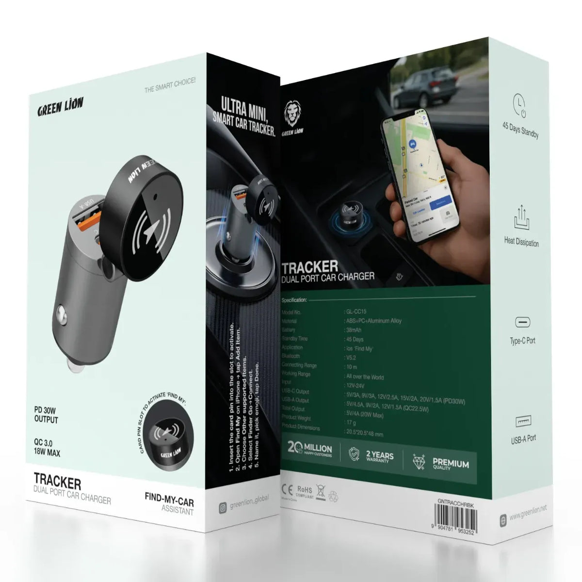 Green Lion Tracker Dual Port Car Charger Black – image 3