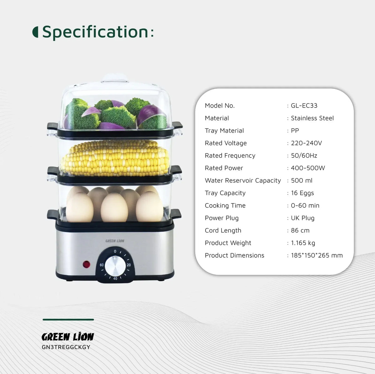 Green Lion 3-Tier Egg Cooker 500 W - Gray – image 13