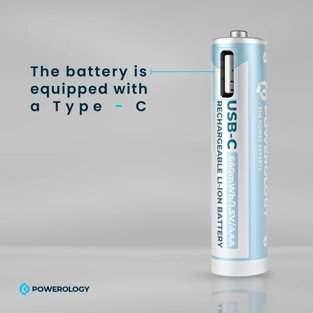 Powerology 1 5v Type C Rechargeable Lithium Ion Battery Aaa Battery 660mwh 4pcs Per Pac – image 5