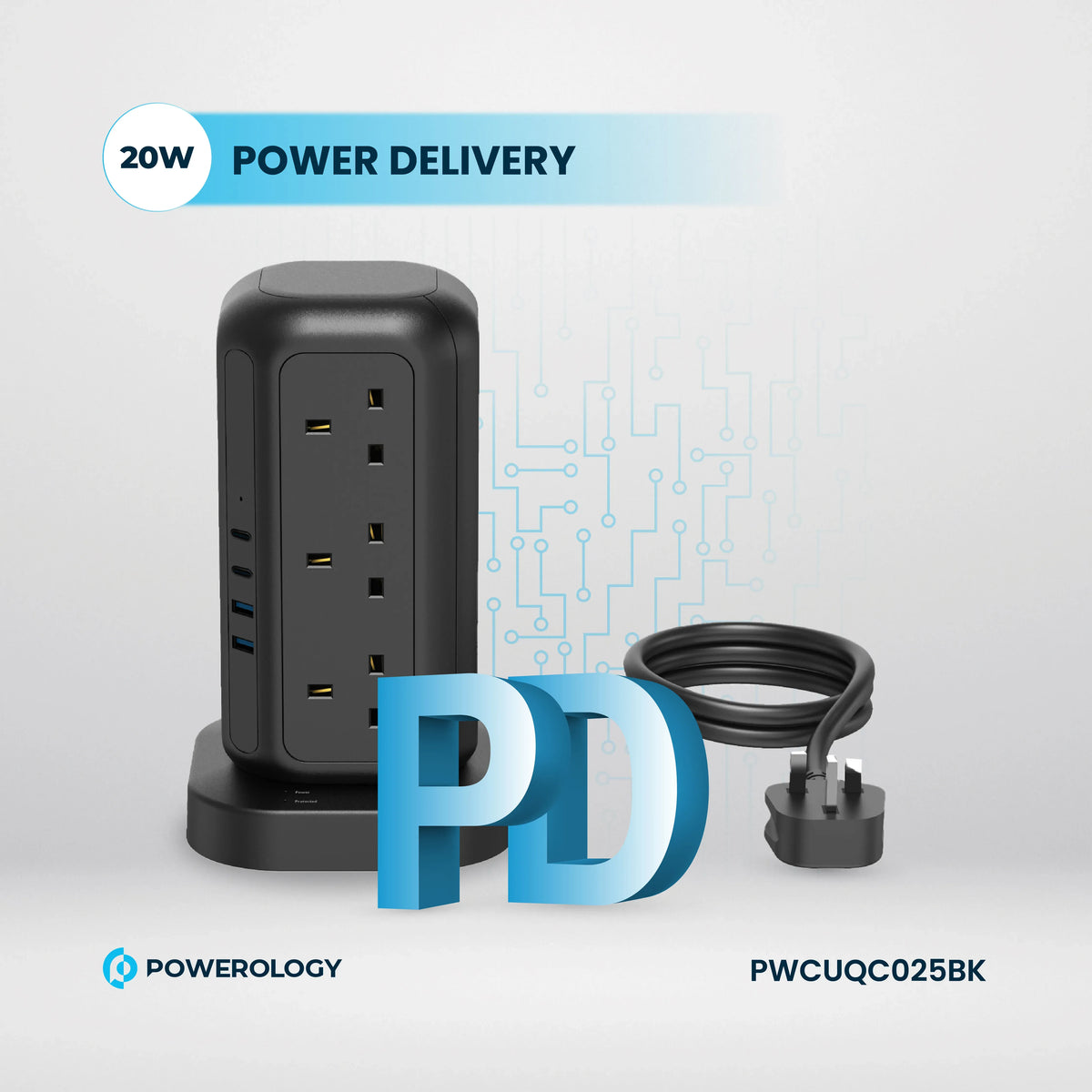 Powerology 12 AC Sockets Gan Tower Hub Black – image 19