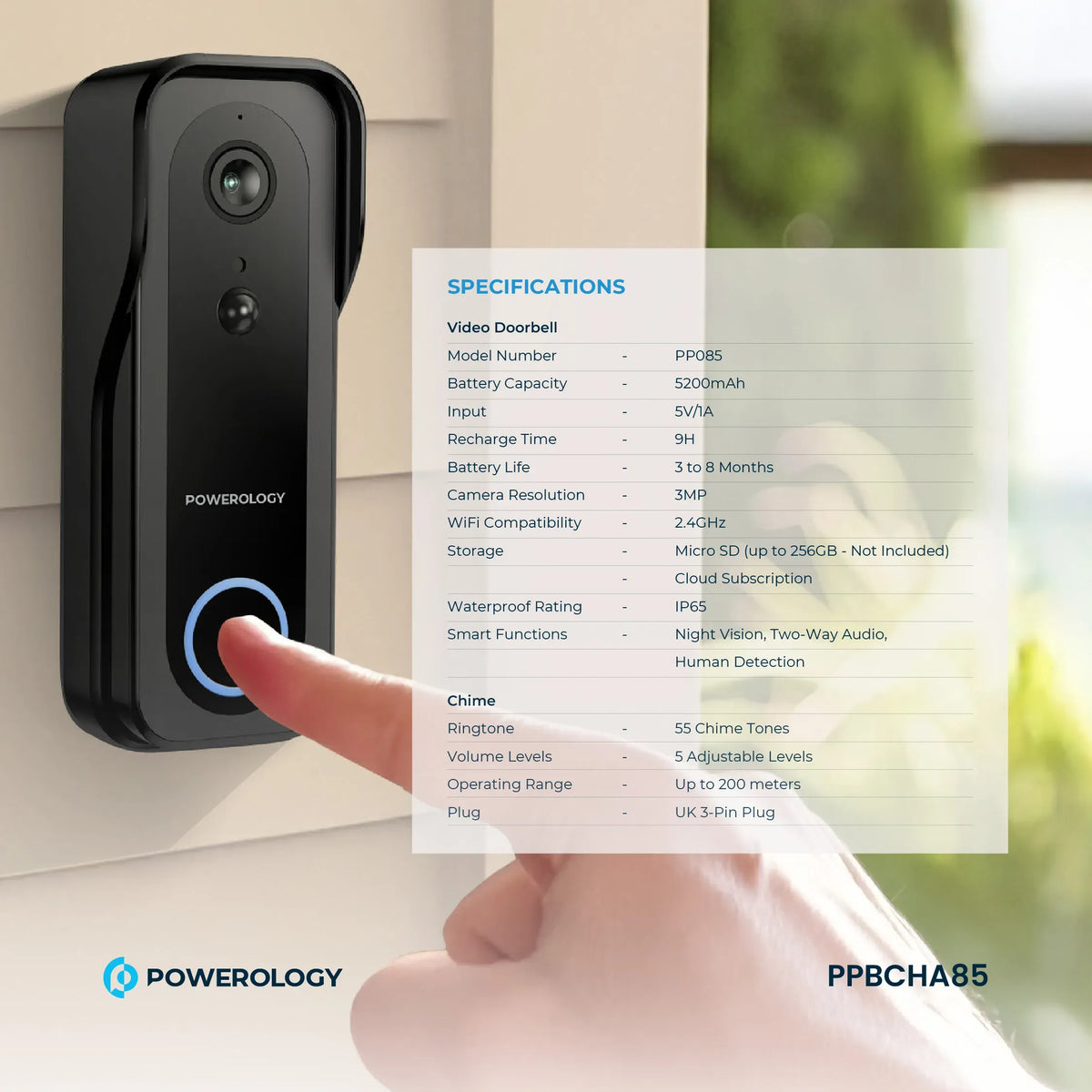 Powerology Smart Doorbell Camera Black – image 9