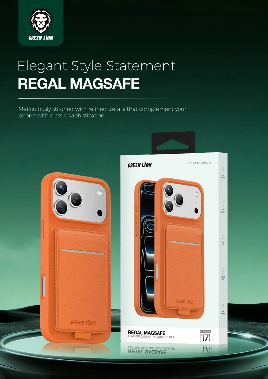 Green Lion Regal MagSafe Leather Case With Card Holder - Orange – image 3
