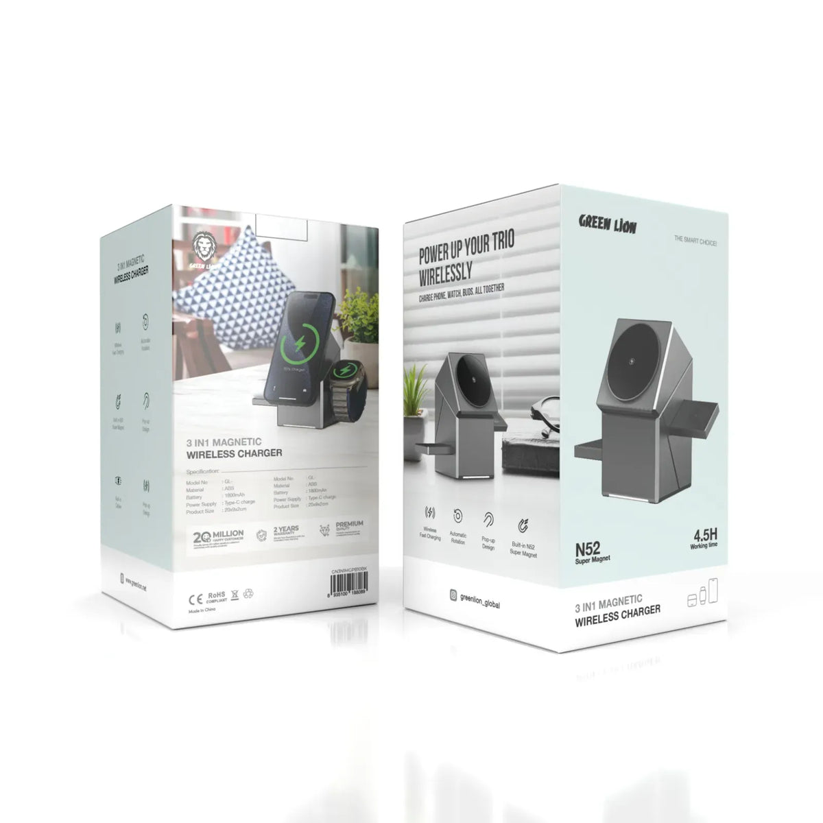 Green Lion 3 in 1 Magnetic Wireless Charger Gray – image 4