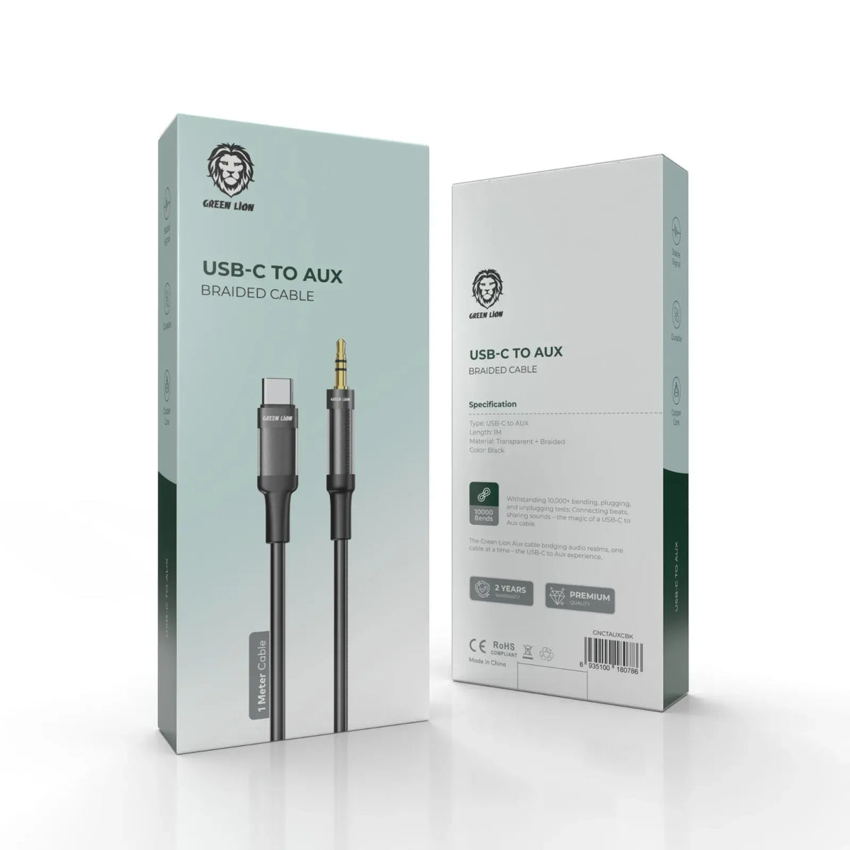Green Lion USB C to Aux Braided Cable 1m Black – image 2