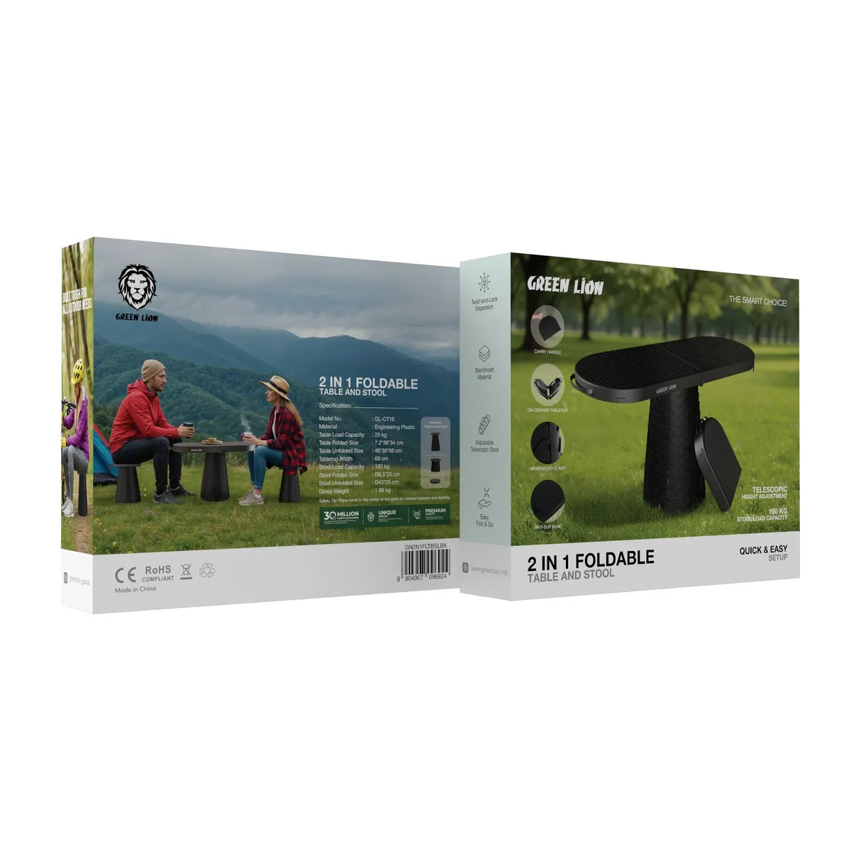 Green Lion 2 in 1 Foldable Table Stool Black – image 9