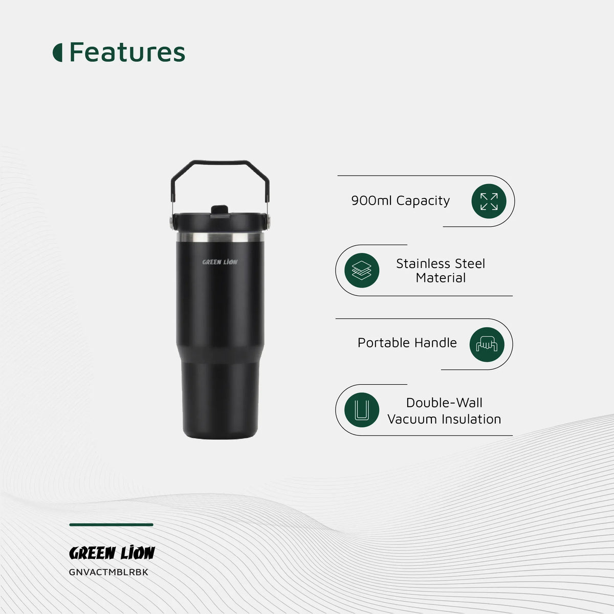Green Lion Vacuum Tumbler 900 ml - Black – image 5