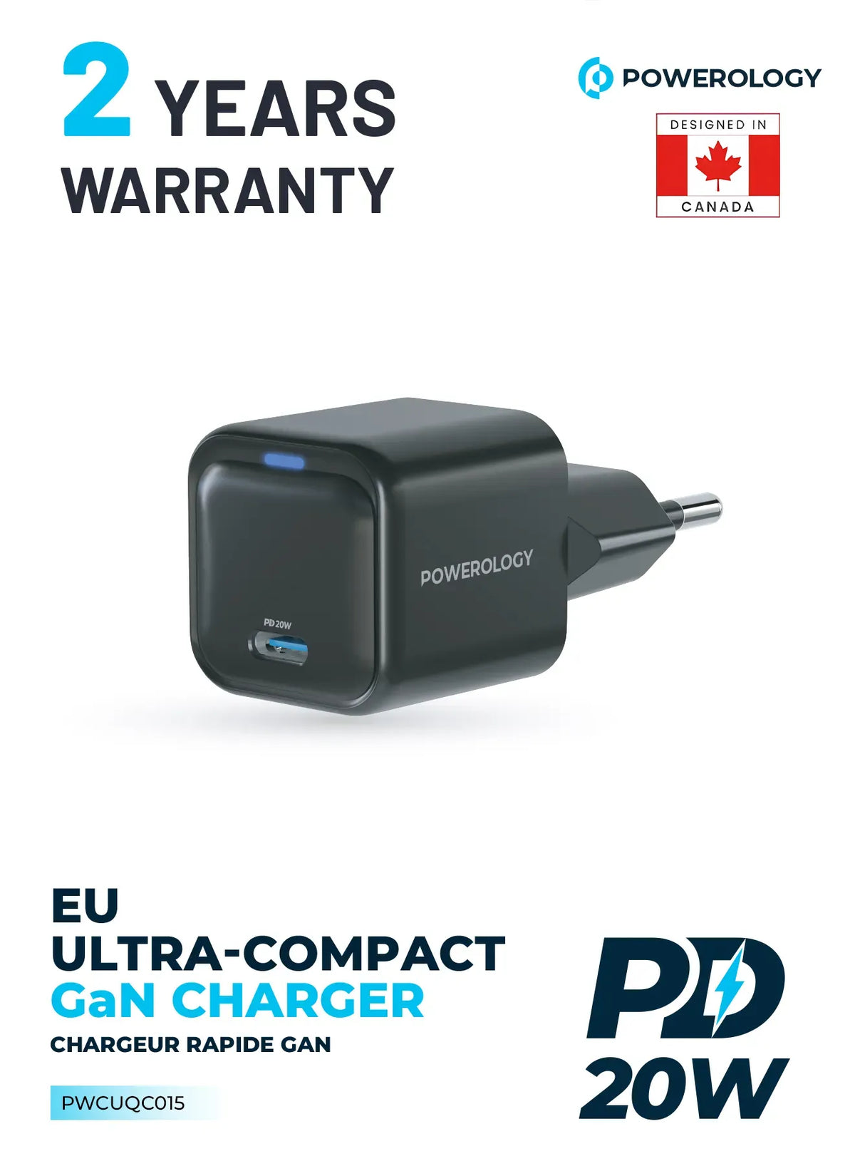 Powerology Ultra Compact Gan Charger PD 20w Eu Black – image 5