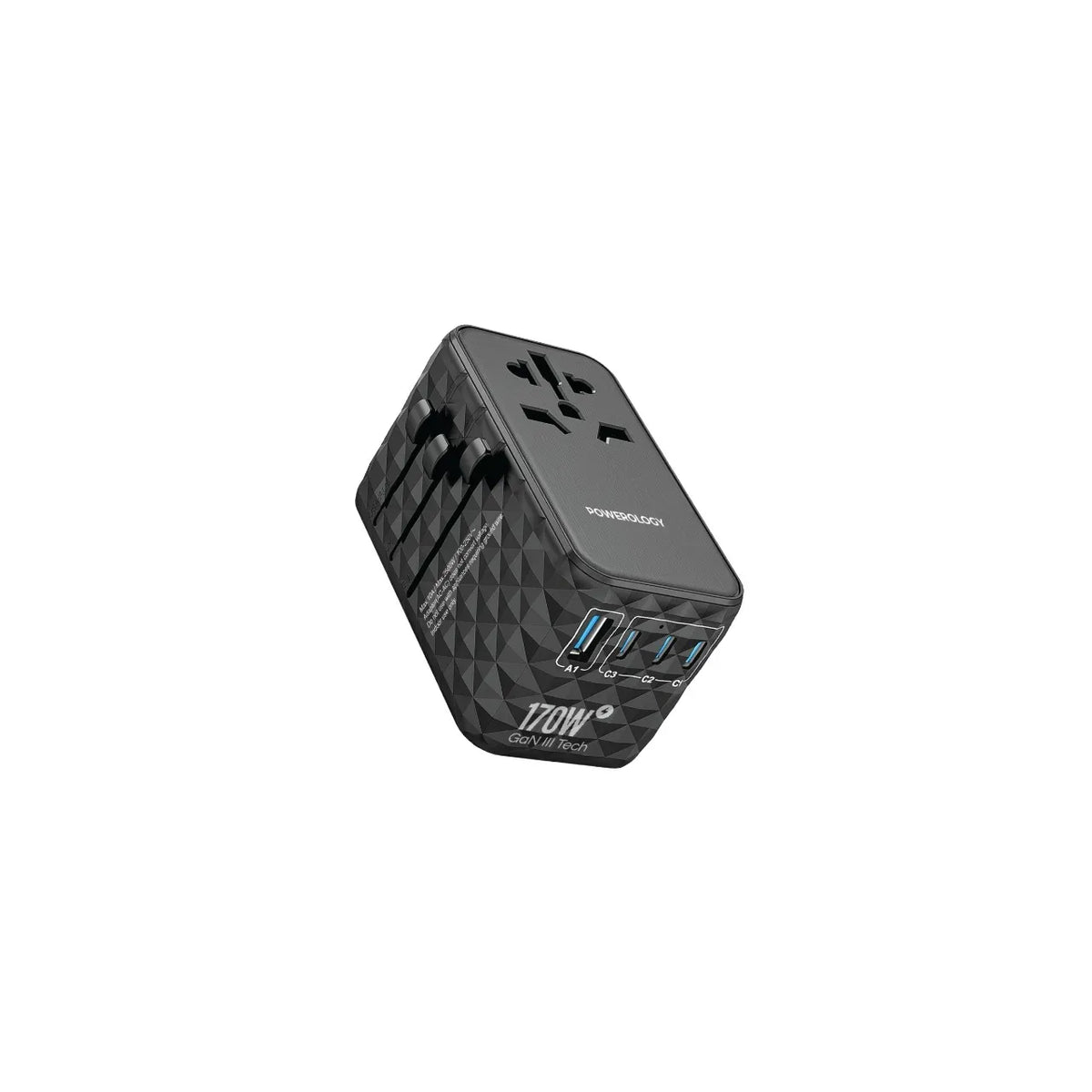 Powerology Gan 170w Universal Charger with 4 Ports Fast Charging AC Black – image 3