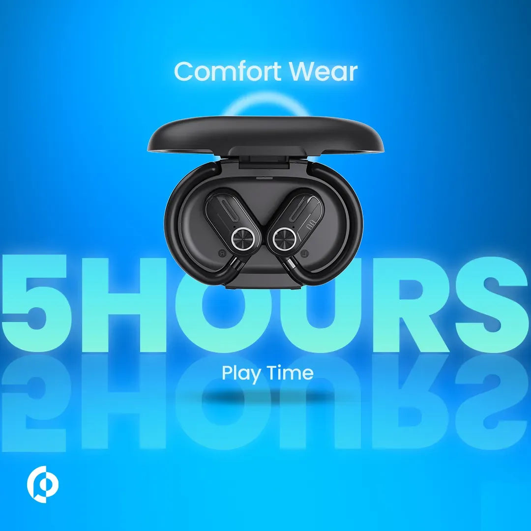 Powerology Enc Tws Air Conduction Earbuds and Charging Case with Display 40mah8 Black – image 2