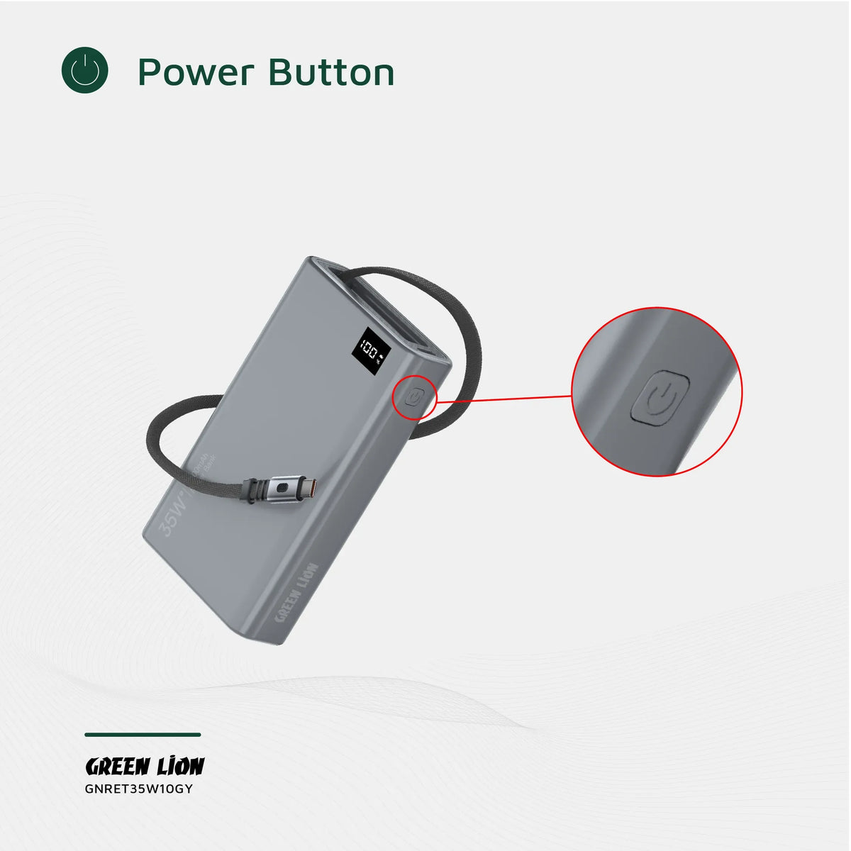 Green Lion Retractable Power Bank 35 W 10000 m Ah - Grey – image 5