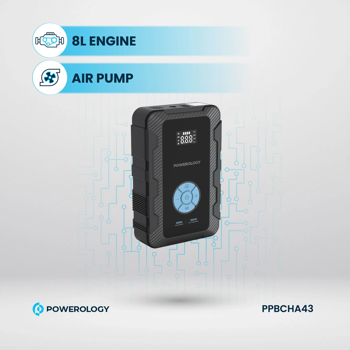 Powerology 20000 m Ah Power Bank Jump Start Air Compressor - Black – image 13